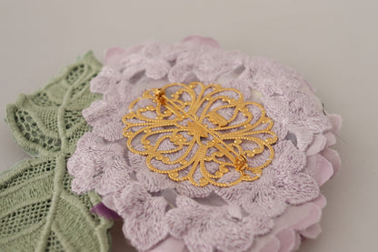 Elegante paarse bloemenzijdenmix broche