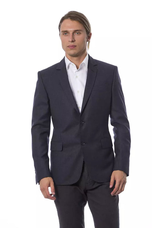 Elegante blauwe wollen enkelrijsblazer