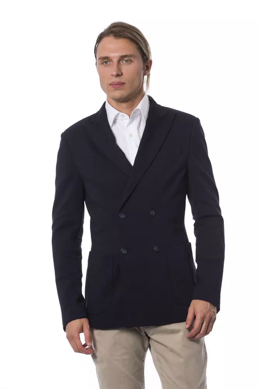 Blauwe viscose herenblazer