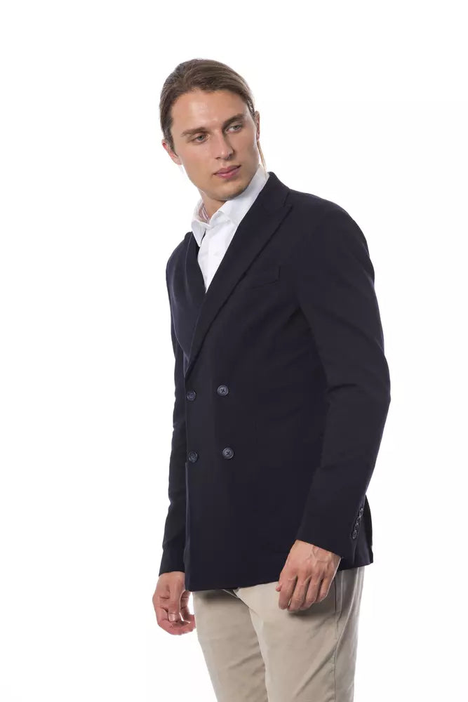 Blauwe viscose herenblazer