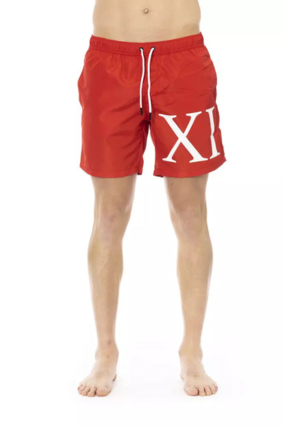 Red Polyester Men Swim Short