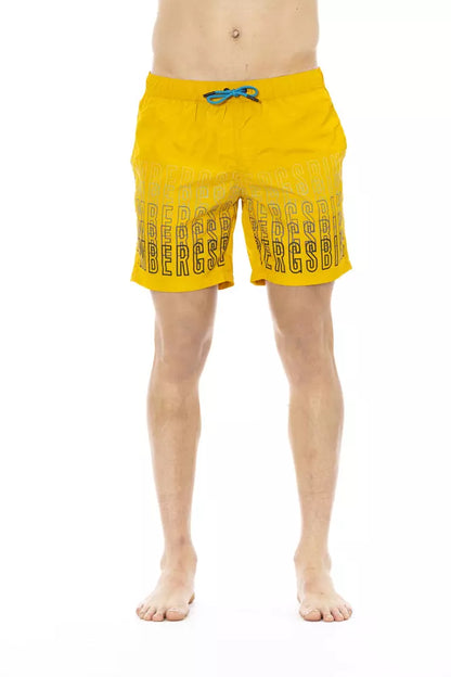 Yellow Polyester Men Swim Shorts