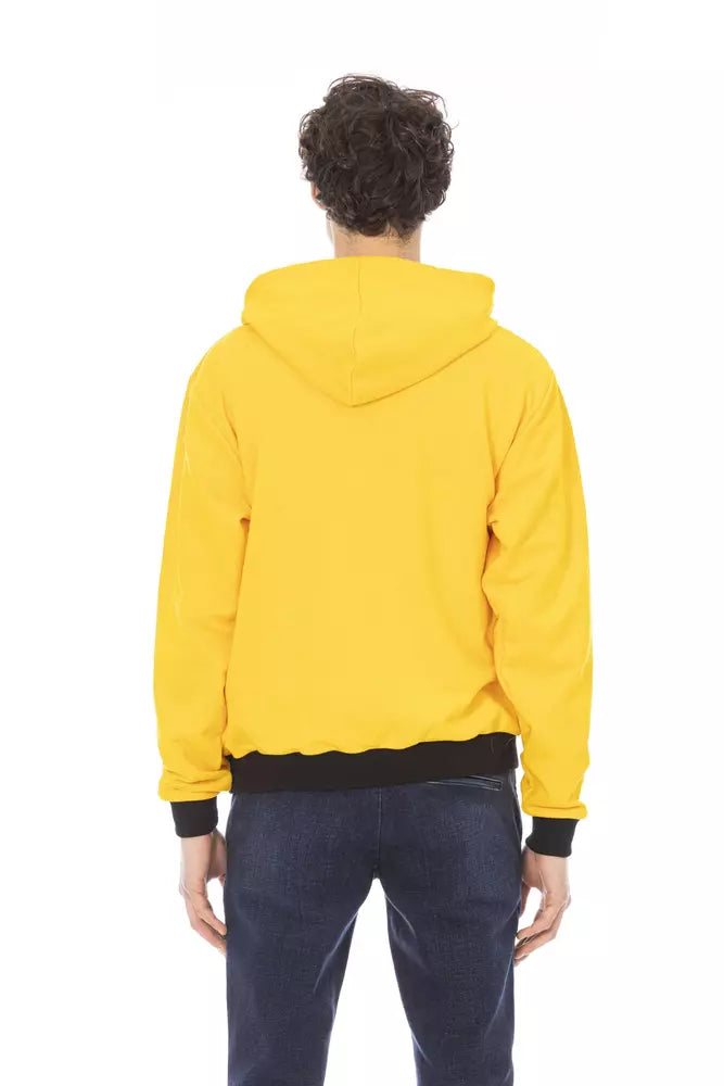 "Yellow Cotton Men Sweater with Hood"