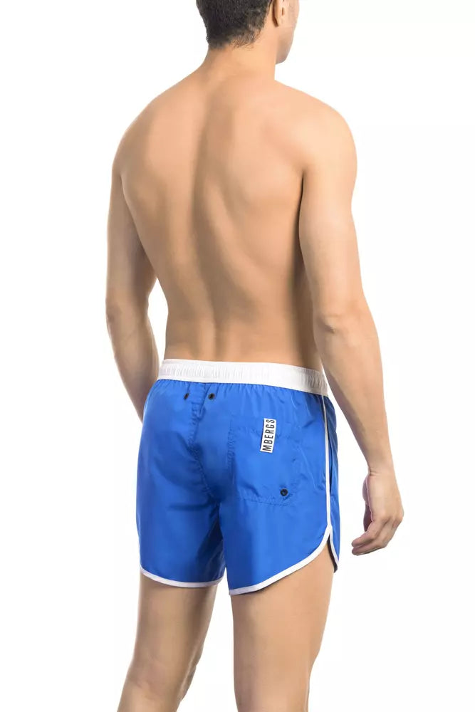 Blue Polyester Men Swim Short