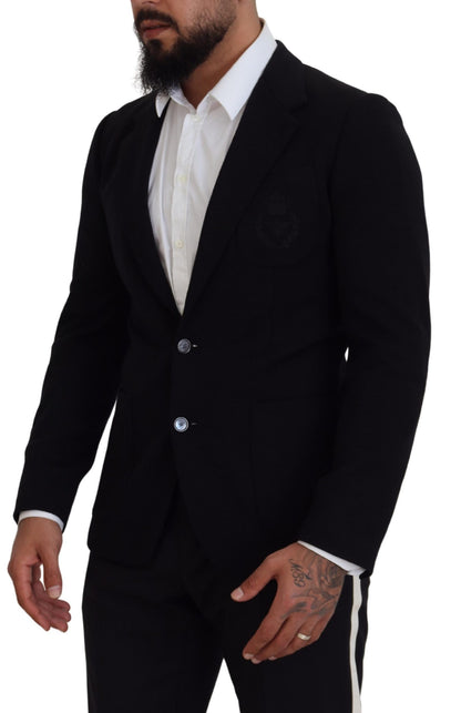 Elegante enkelrijs zwarte wollen blazer