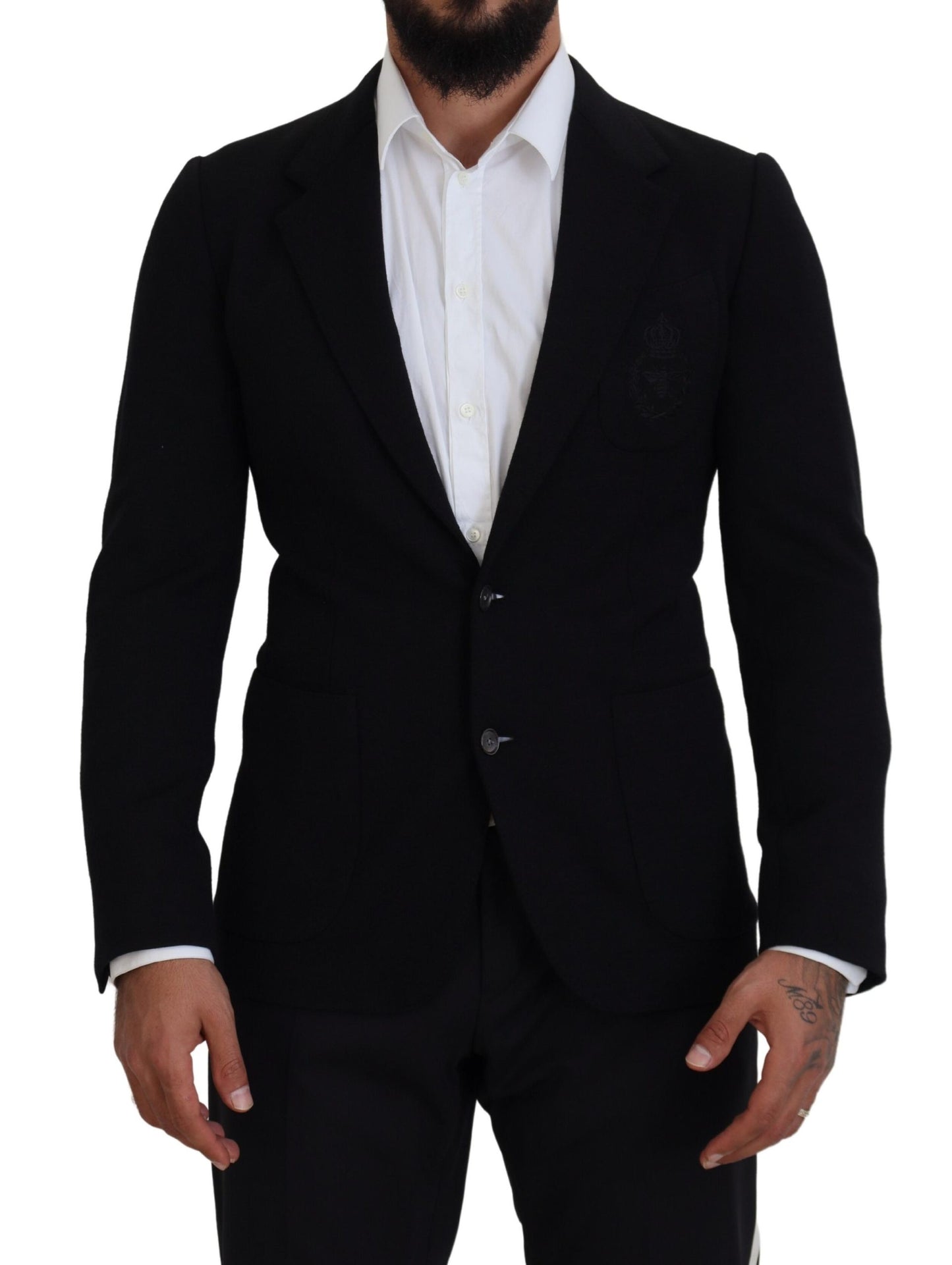 Elegante enkelrijs zwarte wollen blazer