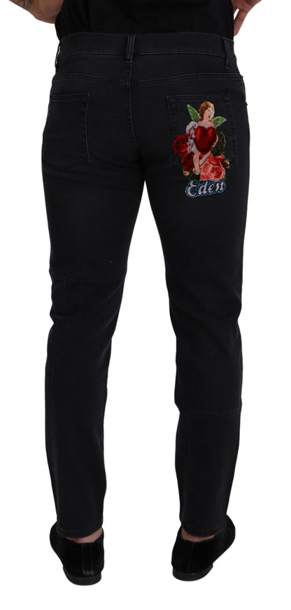 Sleek Black Cotton Blend Denim Pants