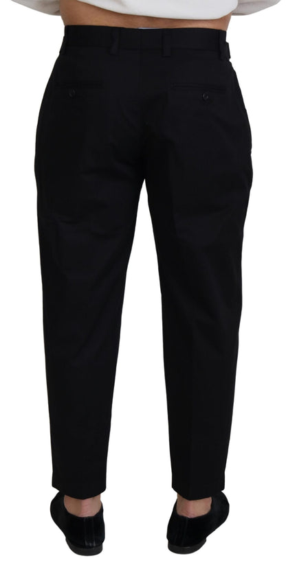 Sleek Black Italian Designer Pants with Side Buckle