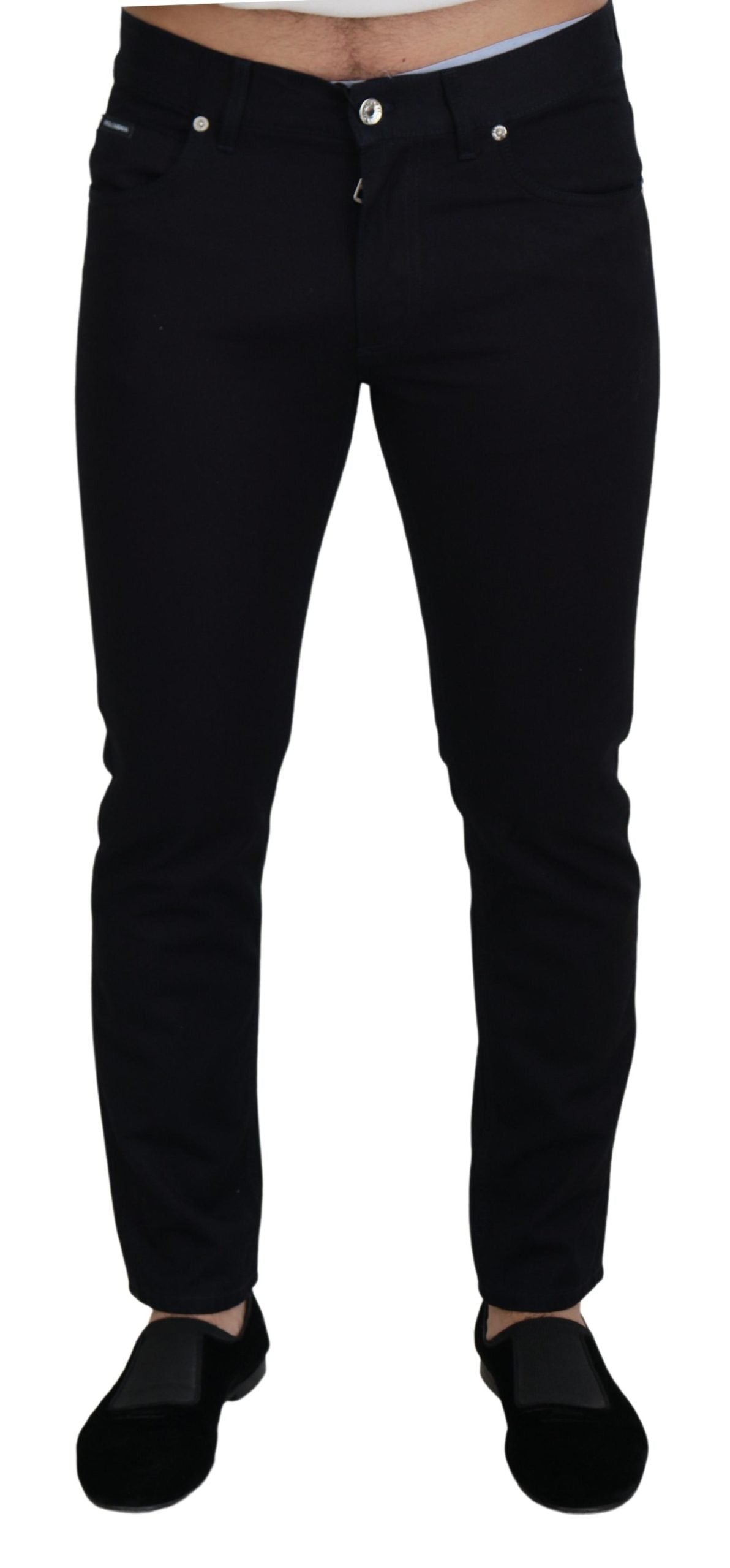 Elegant Black Silk Blend Denim Pants