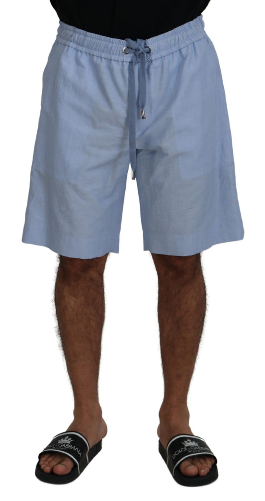 Elegante lichtblauwe linnen-katoenen zomershorts