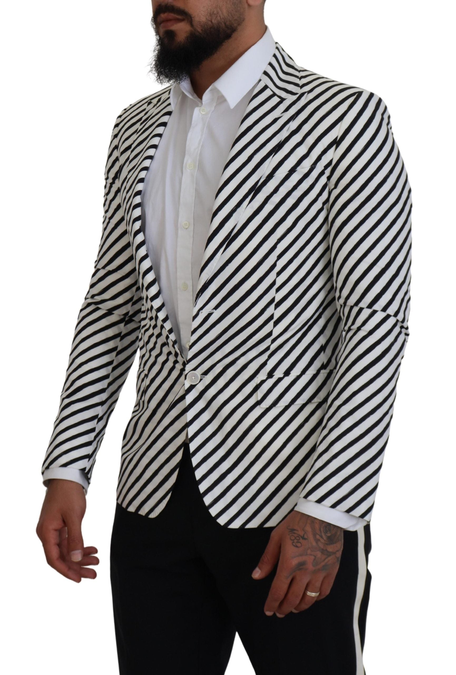 Elegante witte gestreepte enkelrijs blazer