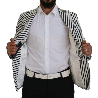 Elegante witte gestreepte enkelrijs blazer