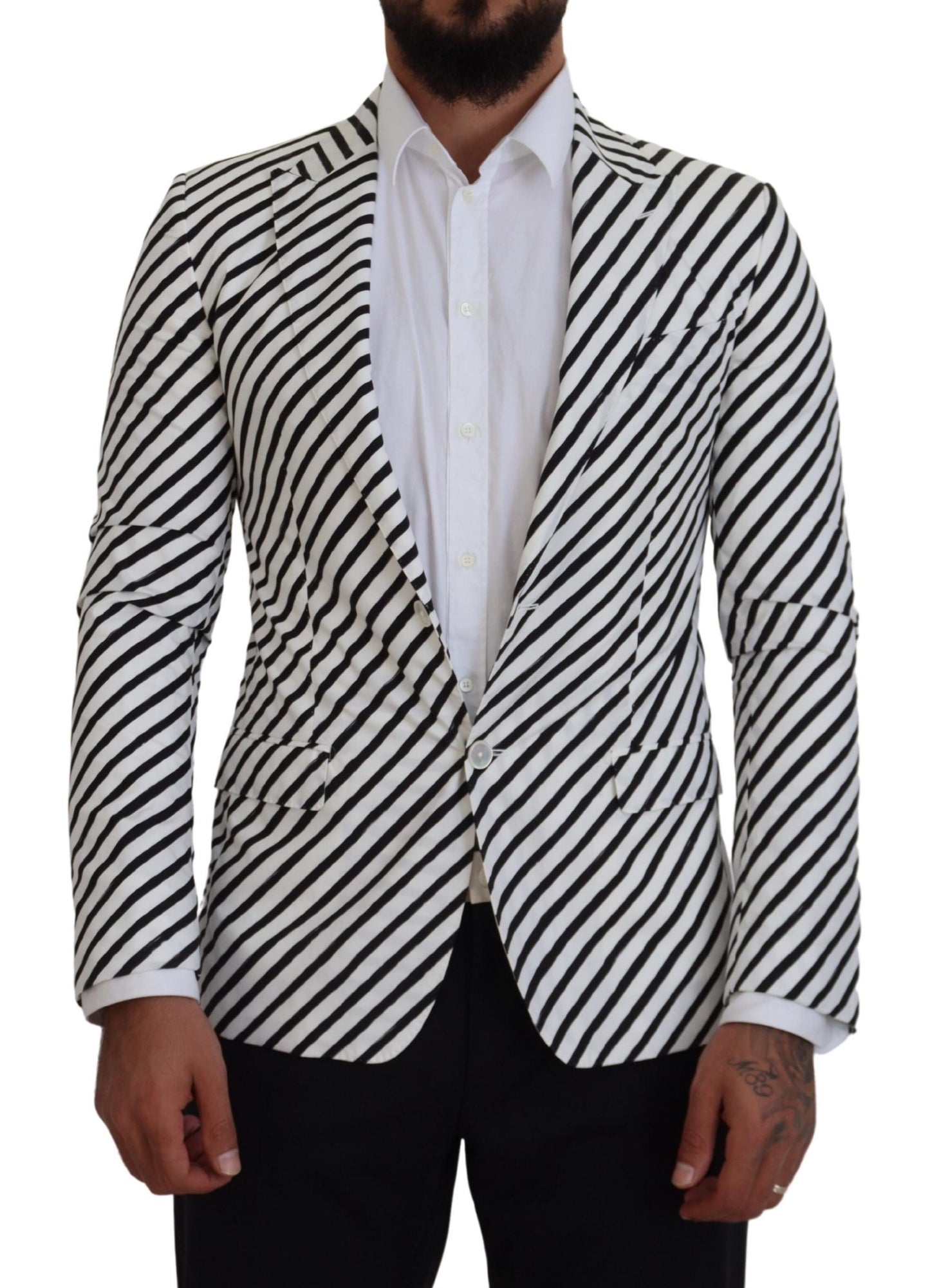 Elegante witte gestreepte enkelrijs blazer