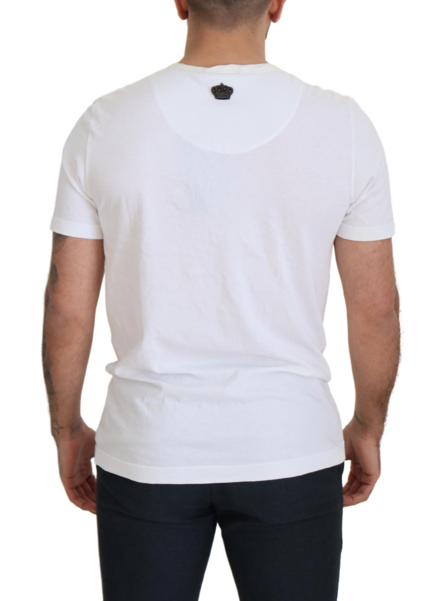 Elegante witte ronde hals katoenen zijden T-shirt