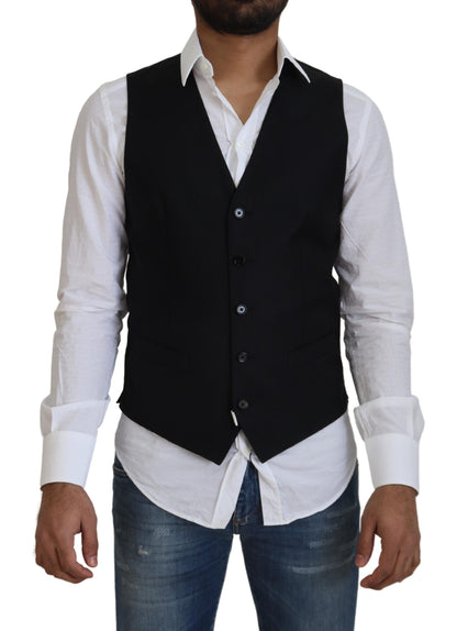 Elegante zwarte formele wol-zijde jurk vest