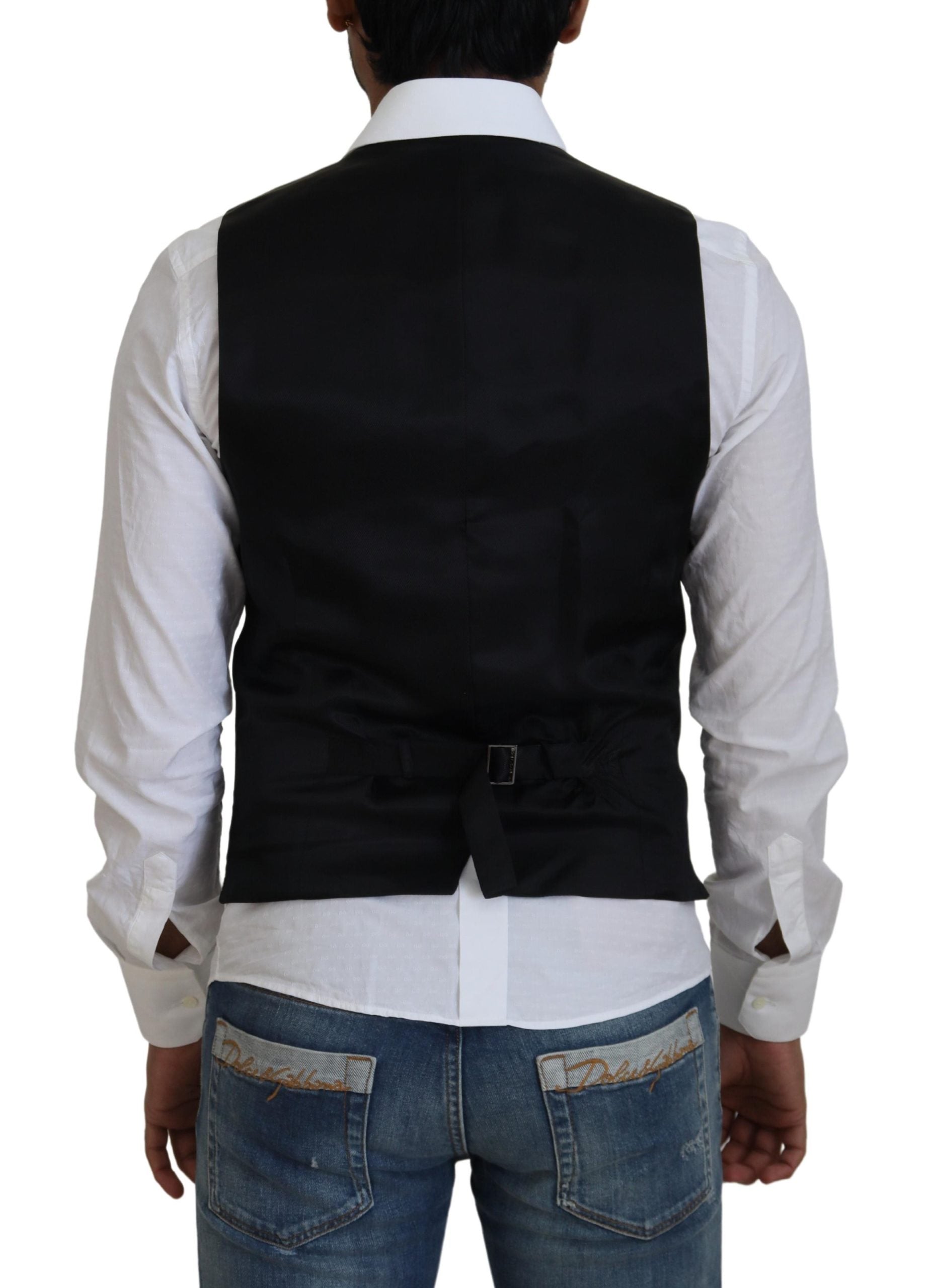 Elegante zwarte formele wol-zijde jurk vest