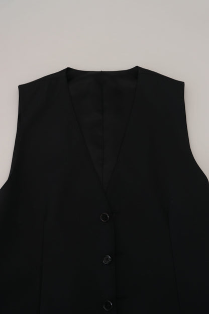 Elegante zwarte formele wol-zijde jurk vest