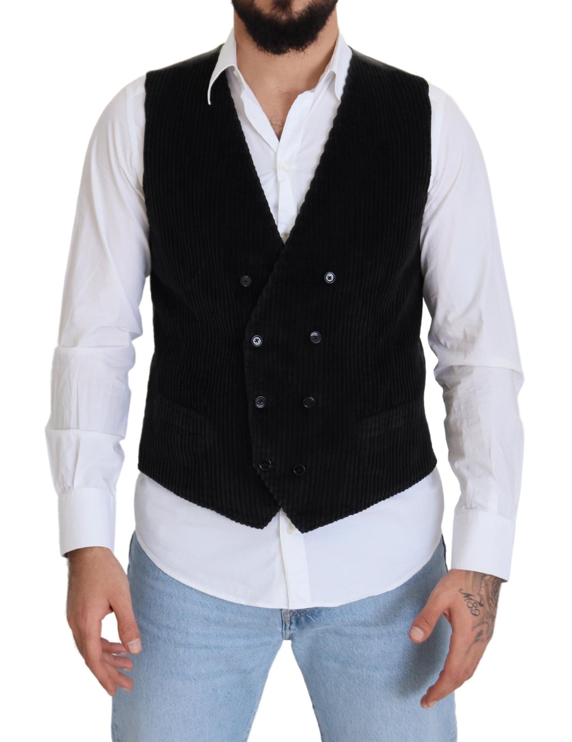 Elegante zwarte dubbele rij knopen jurk vest