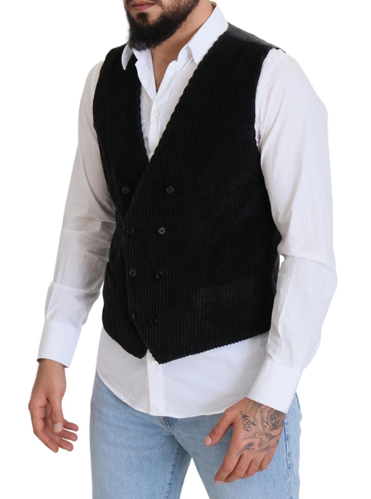 Elegante zwarte dubbele rij knopen jurk vest