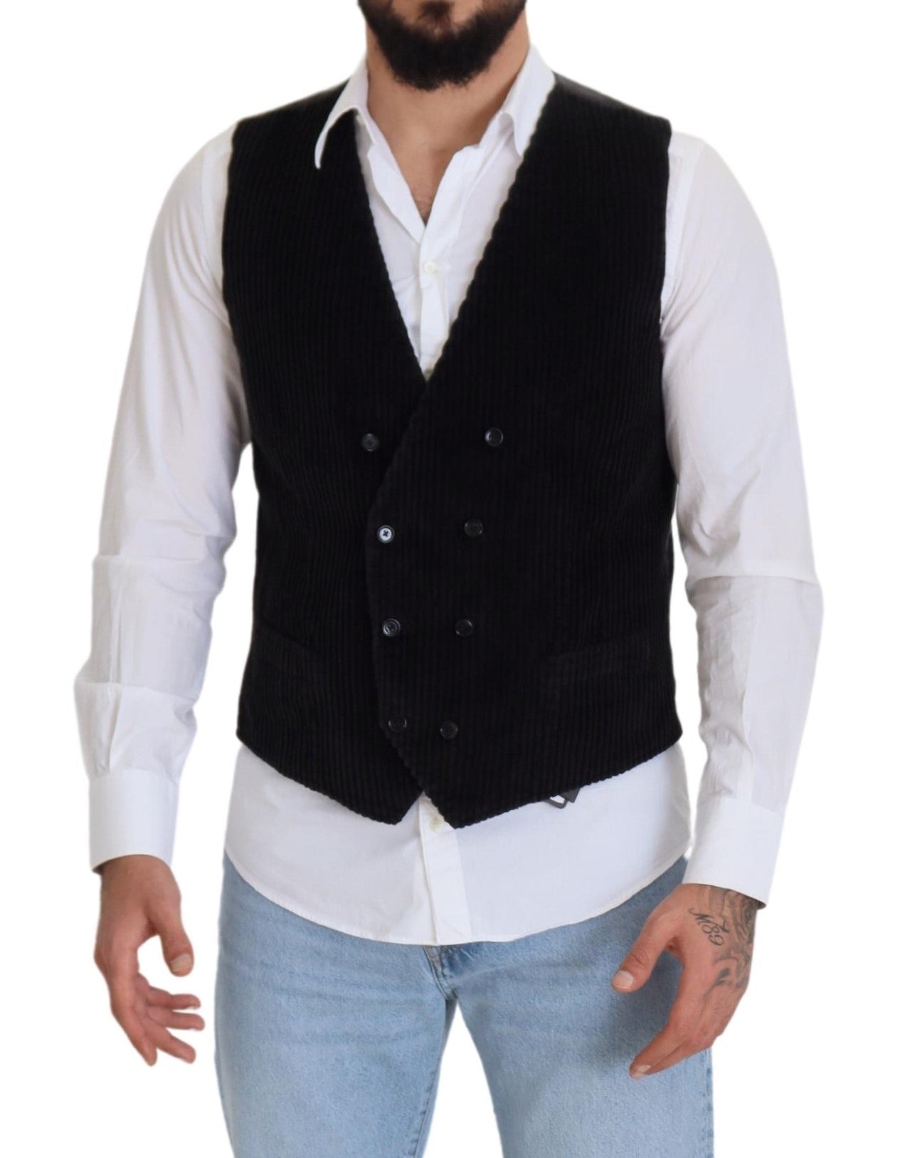 Elegante zwarte dubbele rij knopen jurk vest