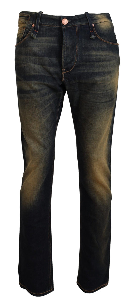 Elegante blauwe gewassen denim broek - authentiek vakmanschap