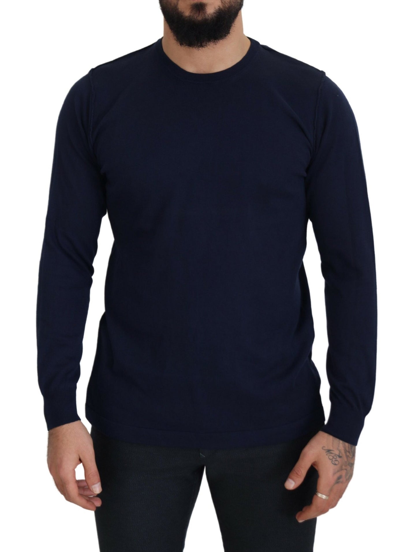 Authentieke ronde hals blauwe pullover trui