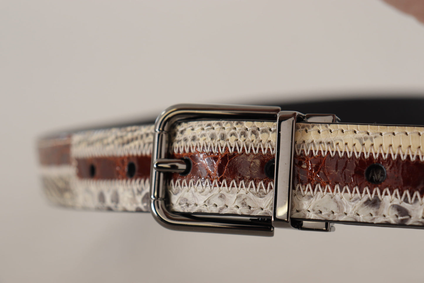 Multicolor patchwork slangenhuid riem