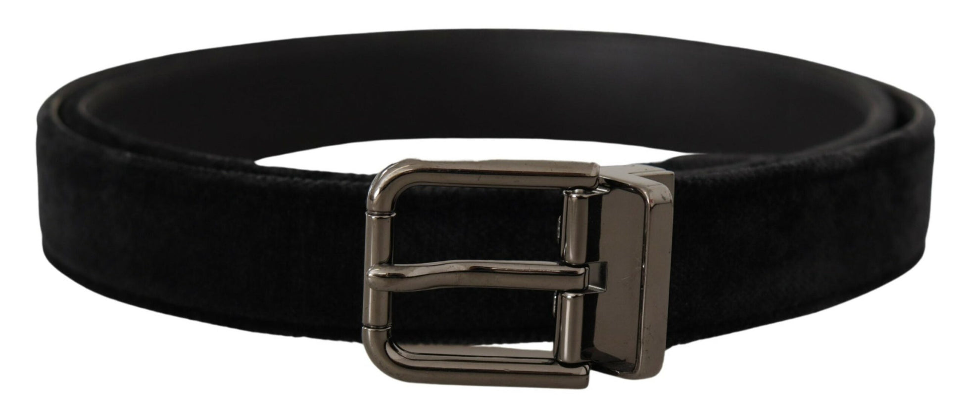 Elegant Black Leather Belt with Silver Tone Buckle