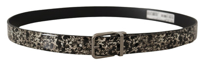 Elegante zwarte leren riem met marmerprint