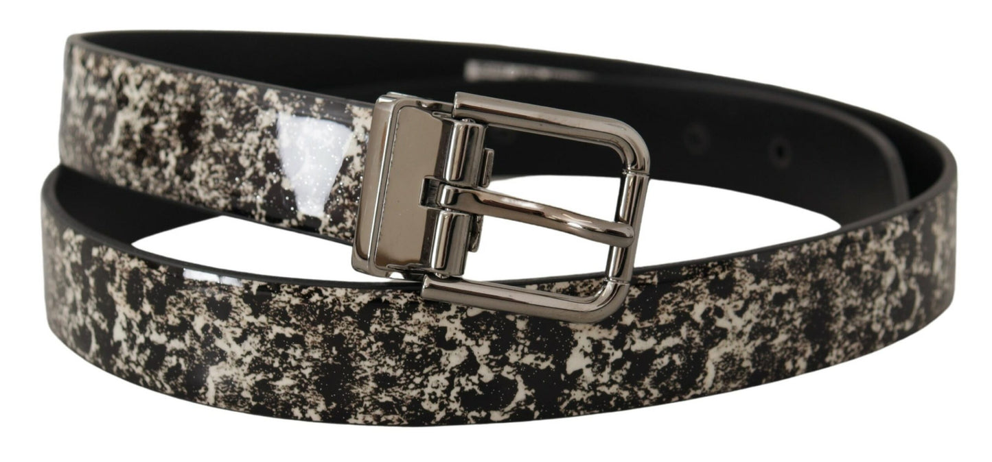 Elegante zwarte leren riem met marmerprint