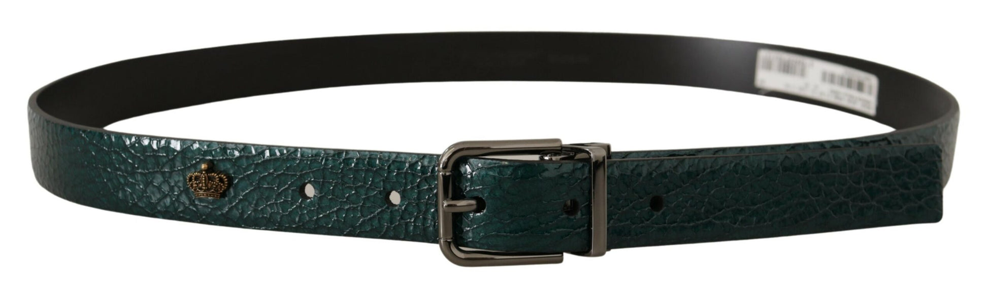 Elegante groene leren riem met zilveren gesp