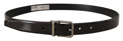 Elegant Black Leather Belt with Silver Buckle