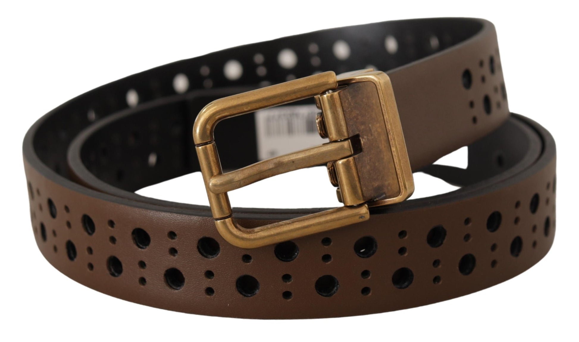 Elegante bruine leren riem met gouden gesp