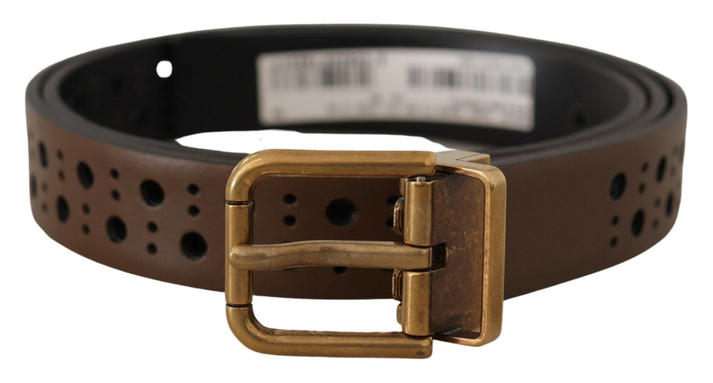 Elegante bruine leren riem met gouden gesp