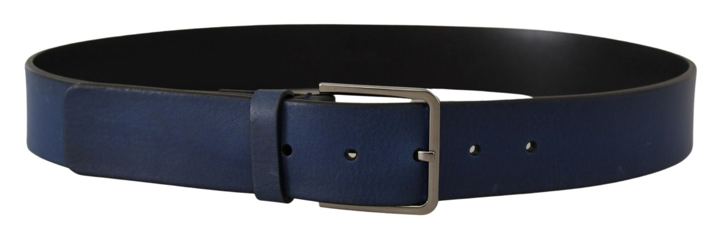 Elegante blauwe leren riem met zilveren gesp