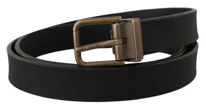 Elegante zwarte leren riem met vintage metalen gesp