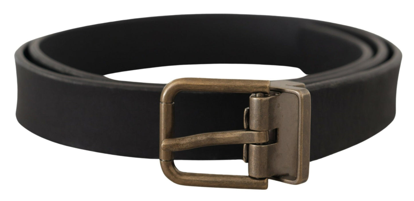 Elegante zwarte leren riem met vintage metalen gesp