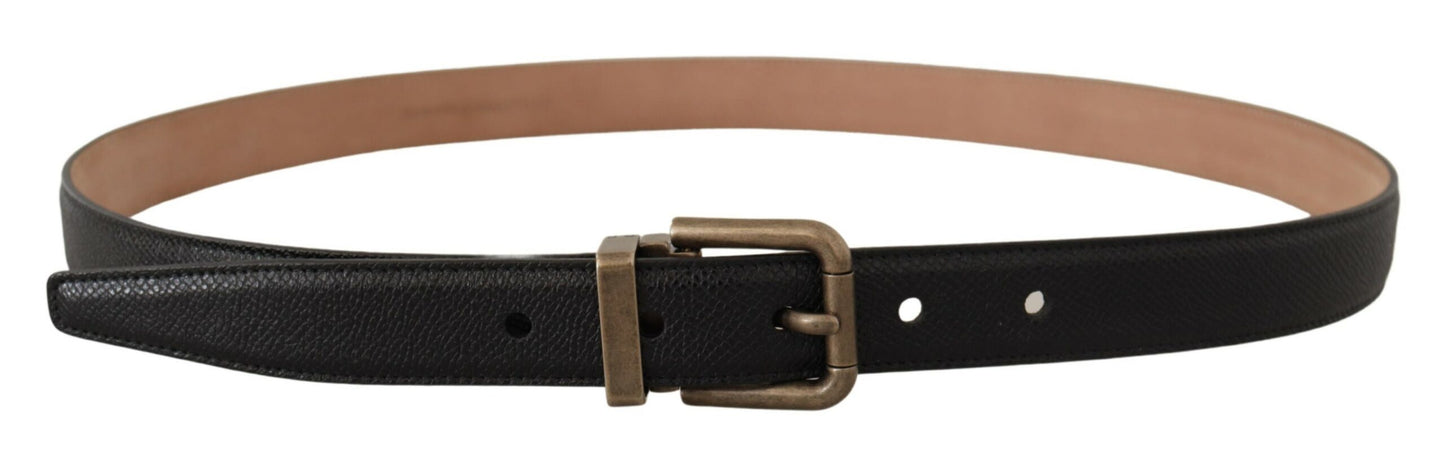 Elegante zwarte leren riem met vintage metalen gesp