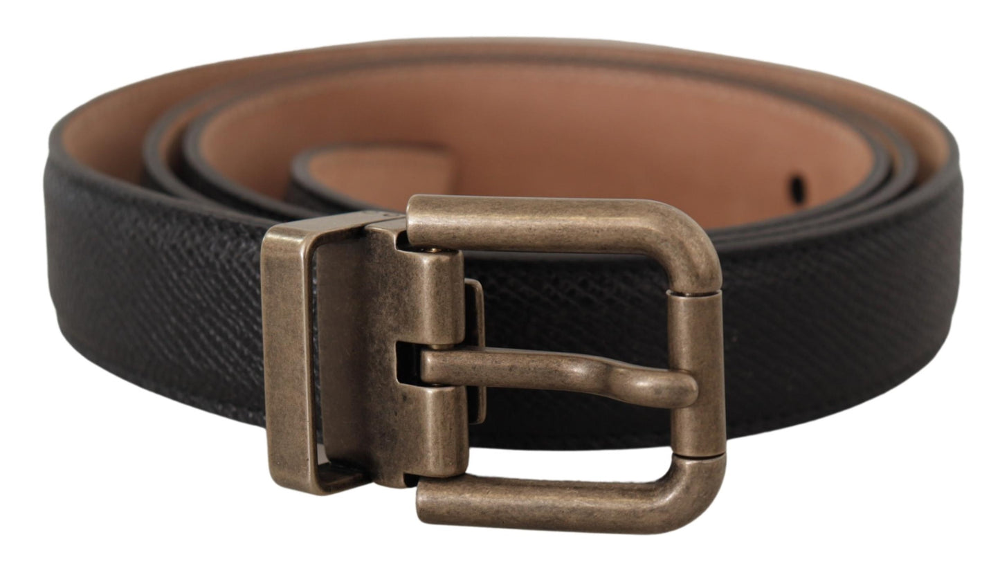 Elegante zwarte leren riem met vintage metalen gesp