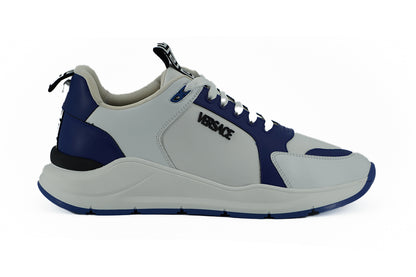 Elegant Blue and White Leather Sneakers