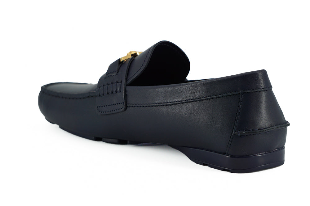 Elegante marineblauwe kalfsleren loafers