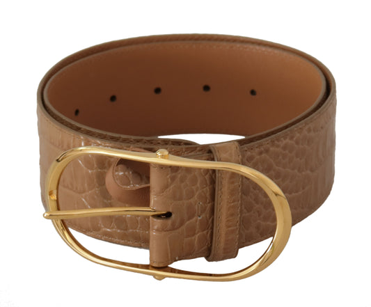 Elegante beige leren riem met gegraveerde gesp