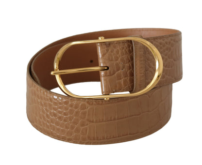 Elegante beige leren riem met gegraveerde gesp