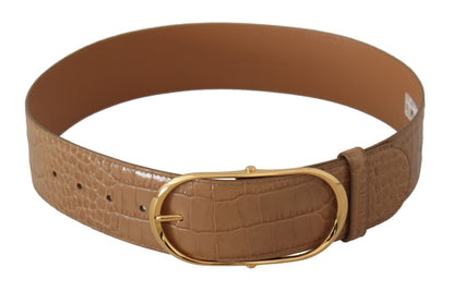 Elegante beige leren riem met gegraveerde gesp