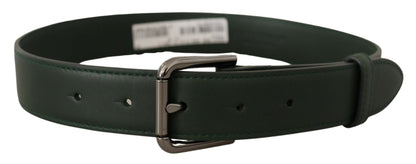 Elegante donkergroene leren riem met logogesp