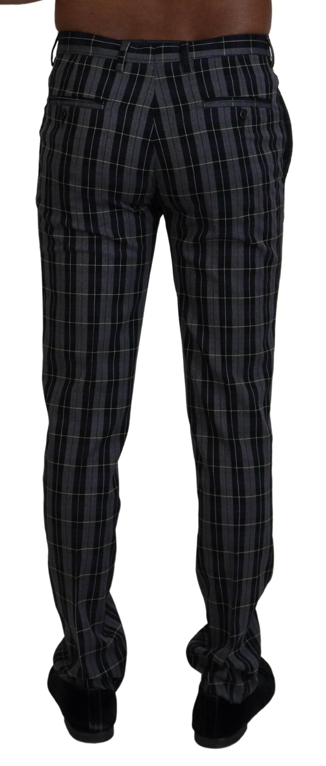 Elegant Gray Checkered Wool Chino Pants