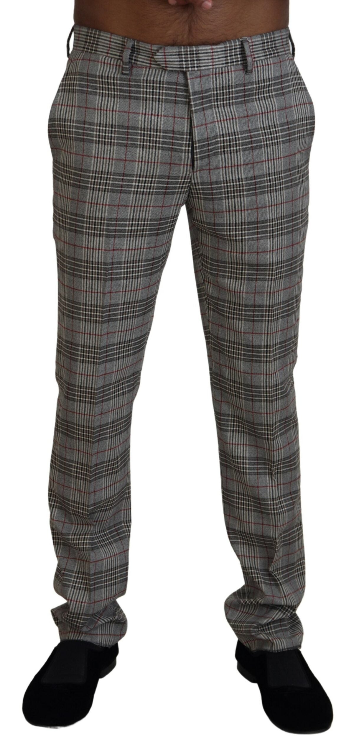 Elegante grijze geruite slim-fit herenbroek