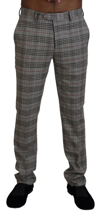 Elegante grijze geruite slim-fit herenbroek