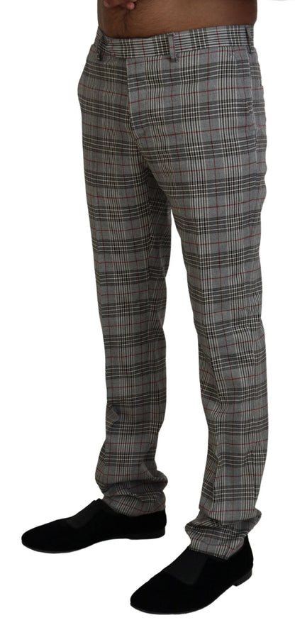 Elegante grijze geruite slim-fit herenbroek