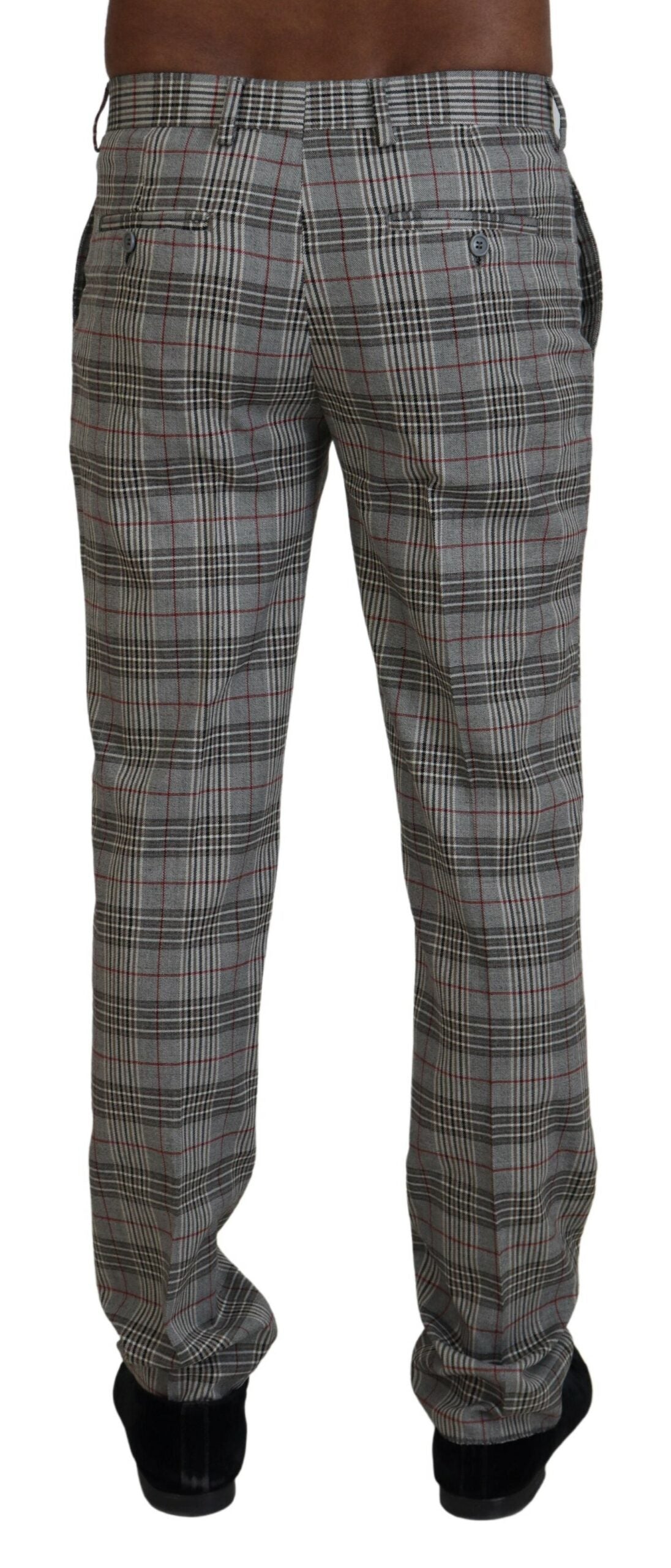 Elegante grijze geruite slim-fit herenbroek